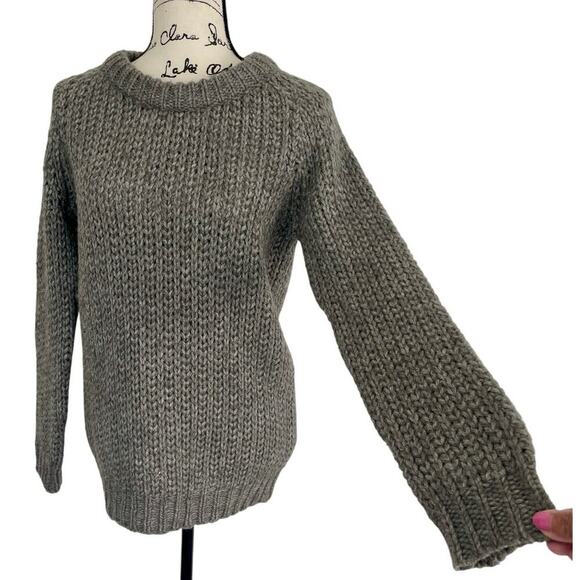 THEORY SWEATER ALPACA BLEND CHUNKY FISHERMAN RIB SPECKLED SZ S GRAY ICONIC - Picture 14 of 16
